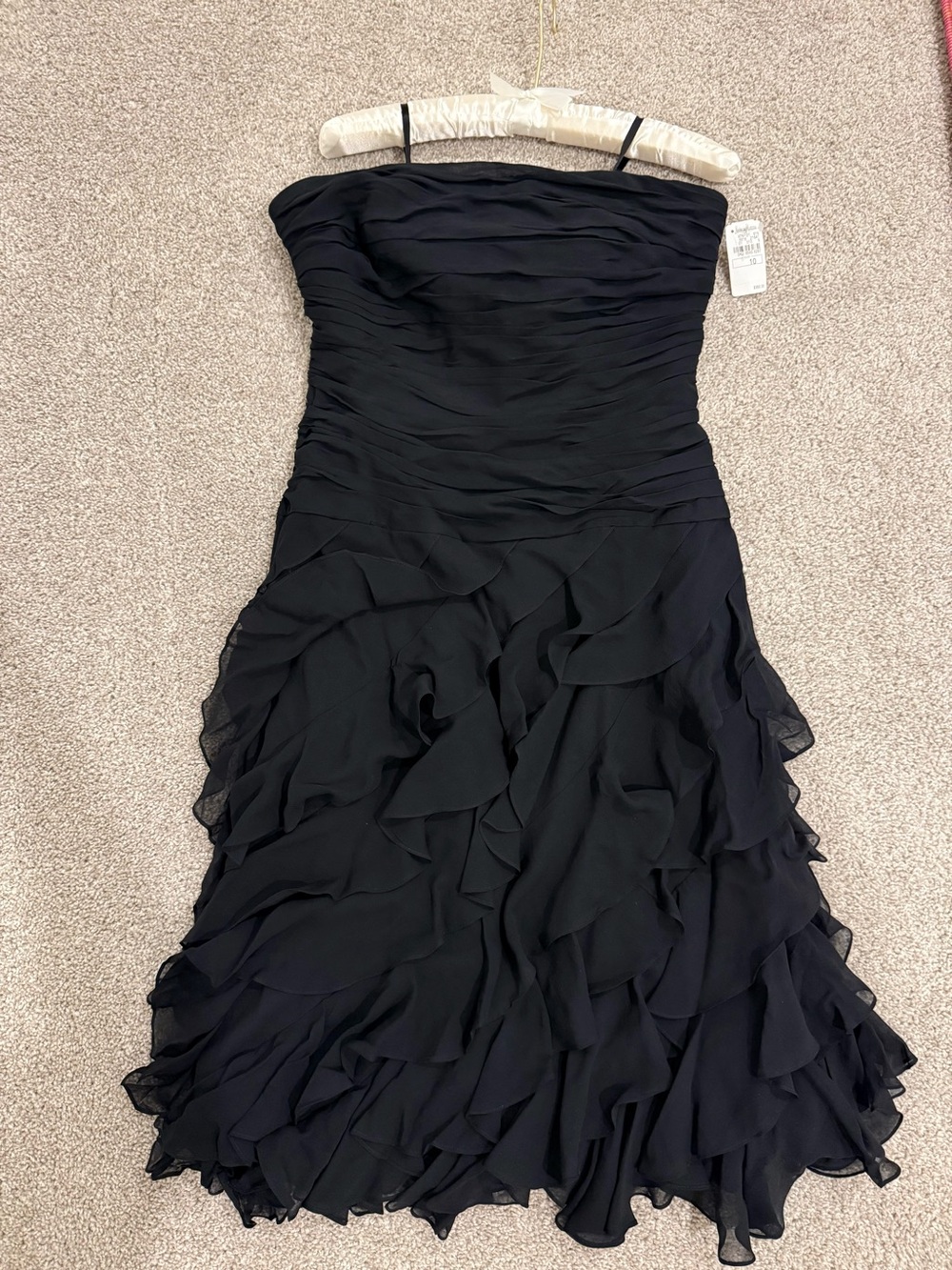 Kay Unger Black Strapless Ruffled Chiffon Cocktail Dress